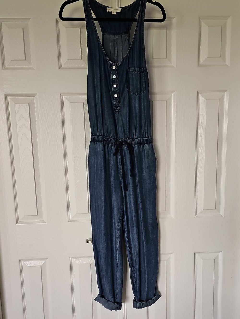 Lovestitch Sleeveless Soft Denim Jumpsuit in Dark Blue